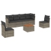 Set de sofás de jardín 7 piezas con cojines ratán PE gris