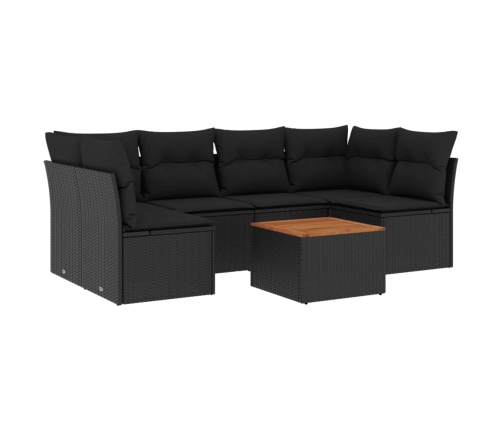 Set de comedor de jardín 7 pzas y cojines ratán sintético negro
