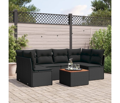 Set de comedor de jardín 7 pzas y cojines ratán sintético negro