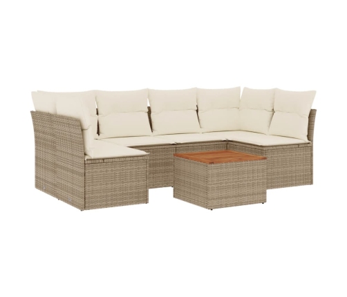 Set sofás de jardín 7 piezas y cojines ratán sintético beige