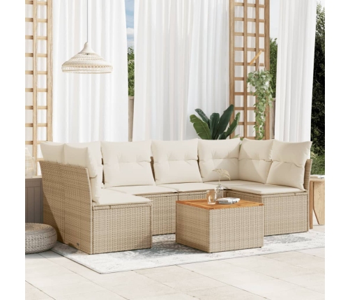 Set sofás de jardín 7 piezas y cojines ratán sintético beige