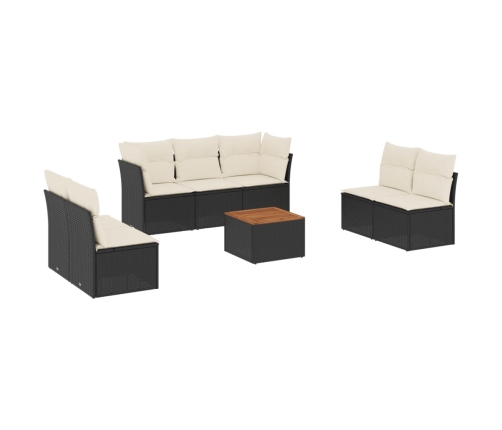 Set de sofás de jardín 8 piezas y cojines ratán sintético negro