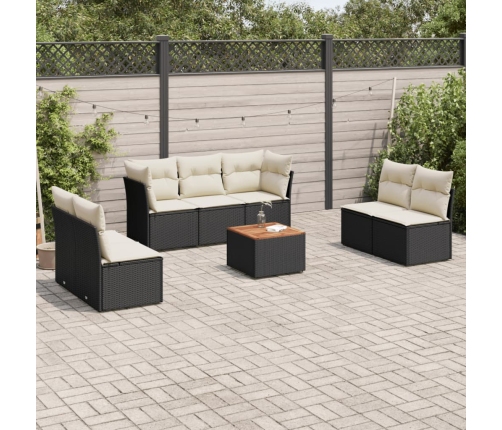 Set de sofás de jardín 8 piezas y cojines ratán sintético negro
