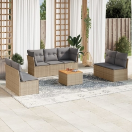 Juego de sofás jardín con cojines beige mezcla 8 pzas ratán PE