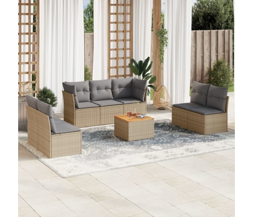 Juego de sofás jardín con cojines beige mezcla 8 pzas ratán PE