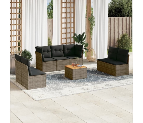 Set de sofás de jardín 8 pzas y cojines ratán sintético gris
