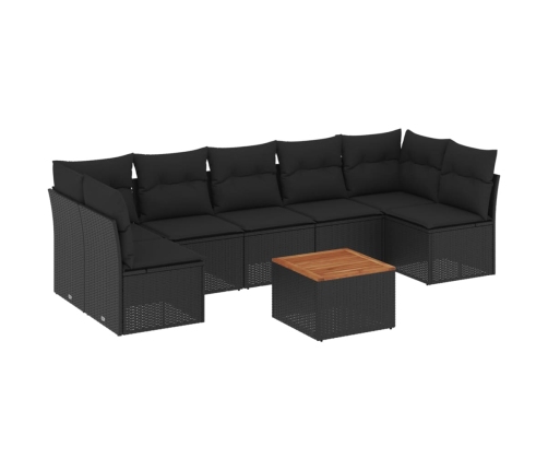 Set de sofás de jardín 8 piezas y cojines ratán sintético negro