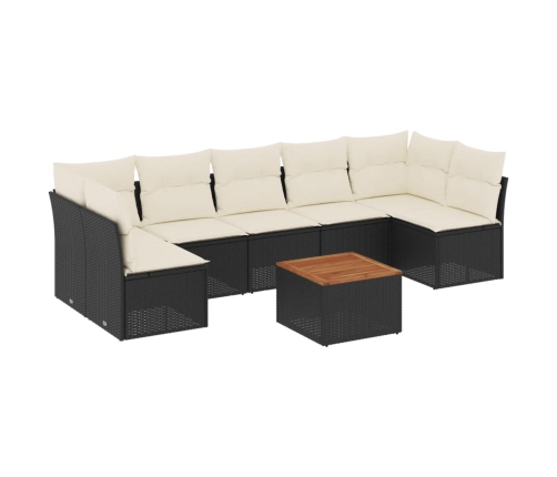 Set de sofás de jardín 8 piezas y cojines ratán sintético negro