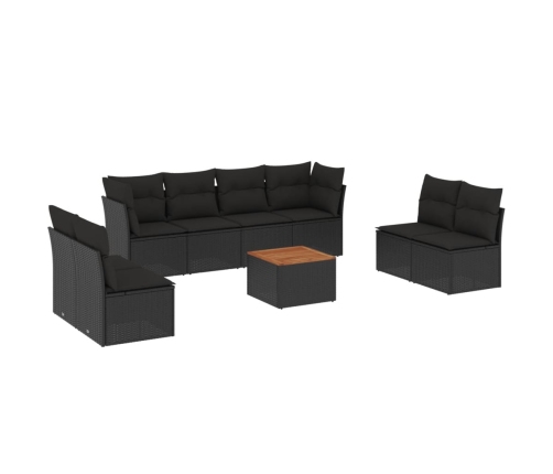 Set de sofás de jardín 8 piezas y cojines ratán sintético negro