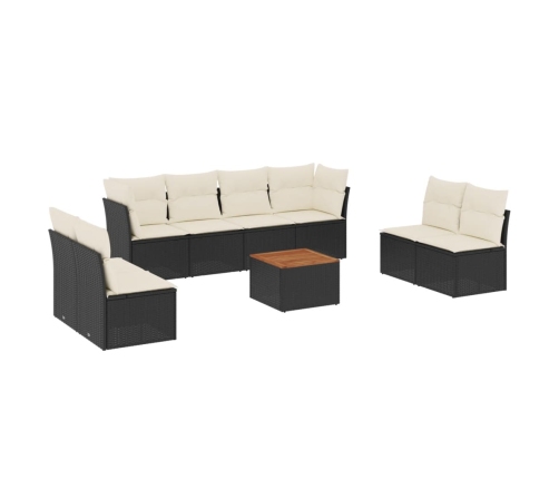 Set de sofás de jardín 8 piezas y cojines ratán sintético negro