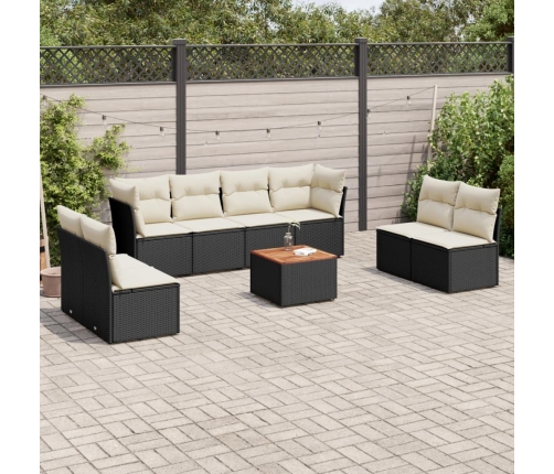 Set de sofás de jardín 8 piezas y cojines ratán sintético negro