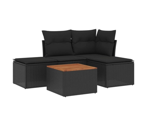 Set de muebles de jardín 5 pzas y cojines ratán sintético negro