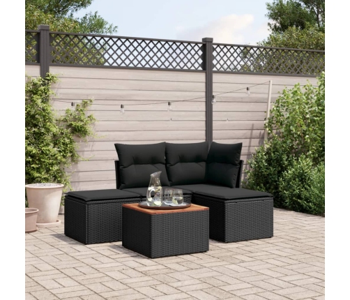 Set de muebles de jardín 5 pzas y cojines ratán sintético negro