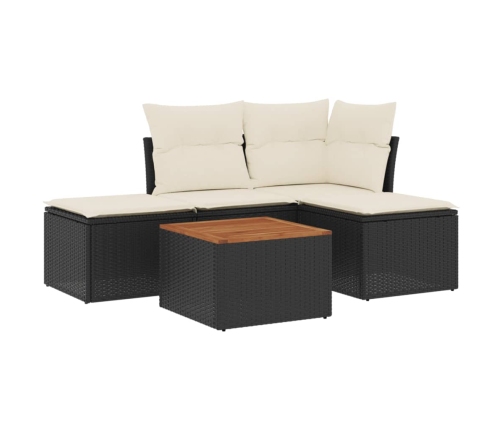 Set de muebles de jardín 5 pzas y cojines ratán sintético negro