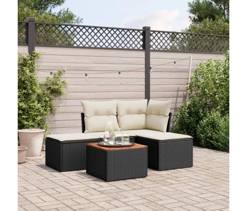 Set de muebles de jardín 5 pzas y cojines ratán sintético negro