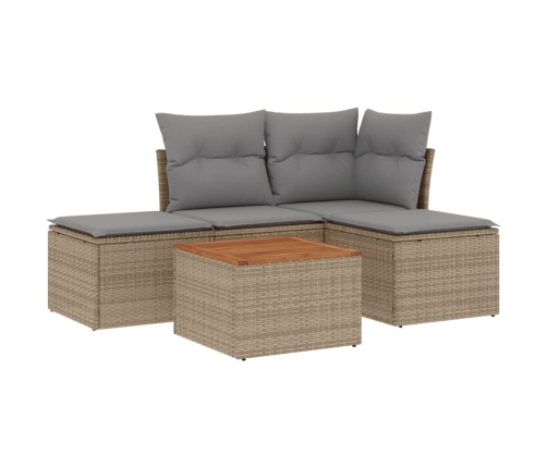 Juego de sofás jardín con cojines beige mezcla 5 pzas ratán PE