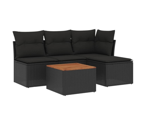 Set de muebles de jardín 5 pzas y cojines ratán sintético negro