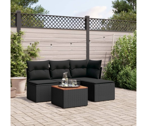Set de muebles de jardín 5 pzas y cojines ratán sintético negro