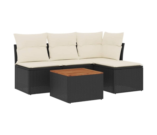 Set de muebles de jardín 5 pzas y cojines ratán sintético negro