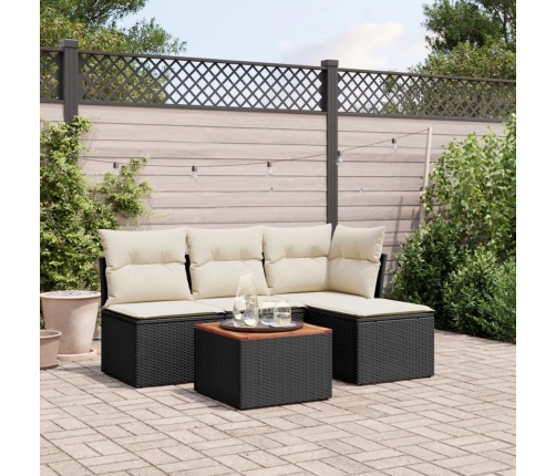 Set de muebles de jardín 5 pzas y cojines ratán sintético negro