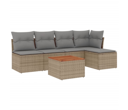 Juego de sofás jardín con cojines beige mezcla 6 pzas ratán PE