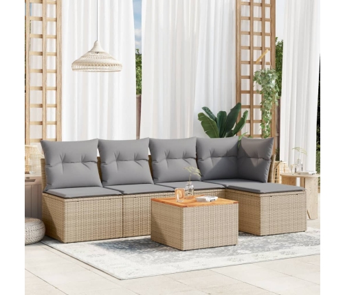 Juego de sofás jardín con cojines beige mezcla 6 pzas ratán PE