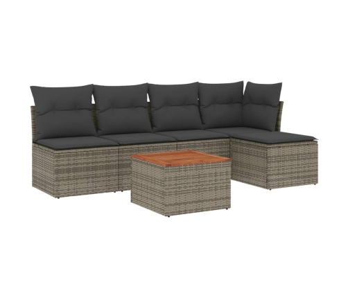 Set de muebles de jardín 6 pzas y cojines ratán sintético gris