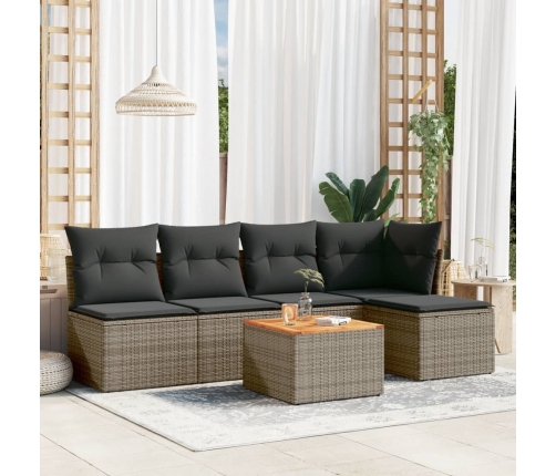 Set de muebles de jardín 6 pzas y cojines ratán sintético gris