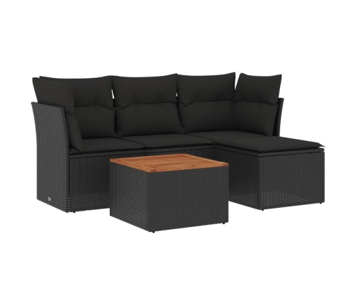Set de muebles de jardín 5 pzas y cojines ratán sintético negro