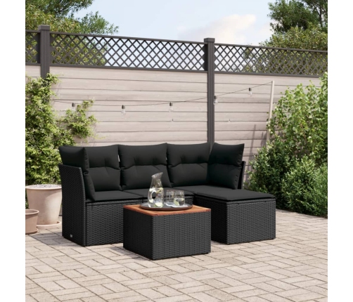 Set de muebles de jardín 5 pzas y cojines ratán sintético negro