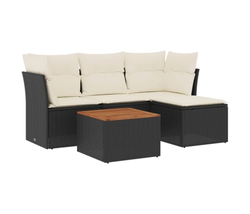 Set de muebles de jardín 5 pzas y cojines ratán sintético negro