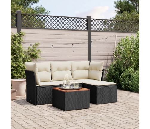 Set de muebles de jardín 5 pzas y cojines ratán sintético negro