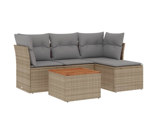 Juego de sofás jardín con cojines beige mezcla 5 pzas ratán PE