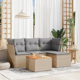 Juego de sofás jardín con cojines beige mezcla 5 pzas ratán PE