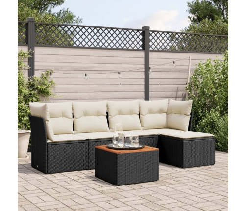 Set de sofás de jardín 6 piezas y cojines ratán sintético negro