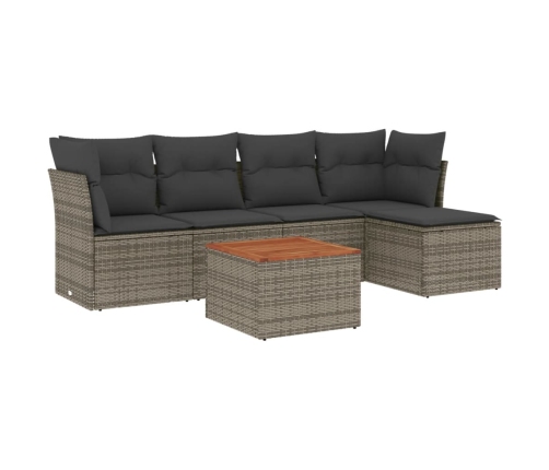 Set de muebles de jardín 6 pzas y cojines ratán sintético gris
