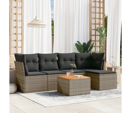 Set de muebles de jardín 6 pzas y cojines ratán sintético gris