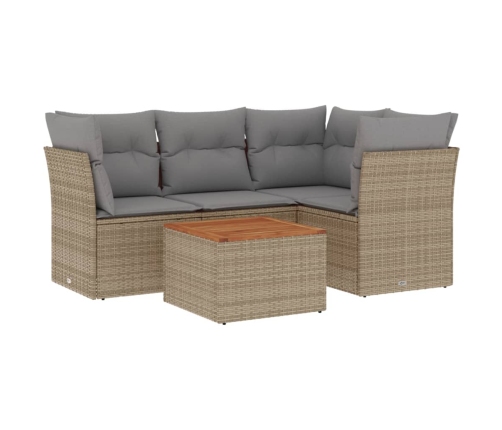 Juego de sofás jardín con cojines beige mezcla 5 pzas ratán PE
