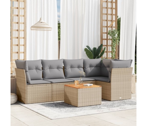 Juego de sofás jardín con cojines beige mezcla 6 pzas ratán PE