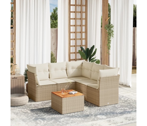 Juego de sofás jardín con cojines 6 pzas ratán sintético beige