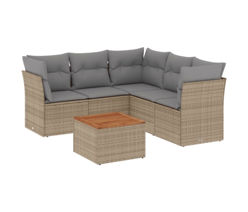 Juego de sofás jardín con cojines beige mezcla 6 pzas ratán PE