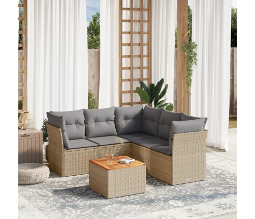Juego de sofás jardín con cojines beige mezcla 6 pzas ratán PE