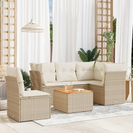 Juego de sofás jardín con cojines 6 pzas ratán sintético beige