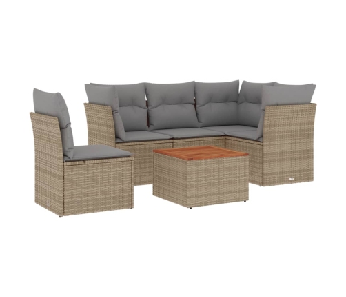 Juego de sofás jardín con cojines beige mezcla 6 pzas ratán PE