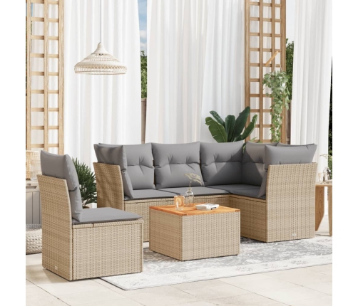 Juego de sofás jardín con cojines beige mezcla 6 pzas ratán PE