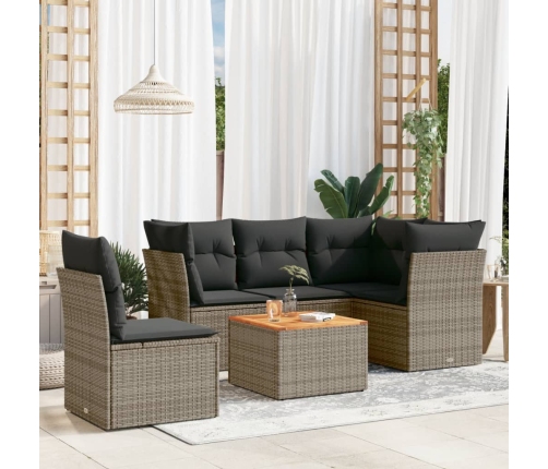 Set de muebles de jardín 6 pzas y cojines ratán sintético gris