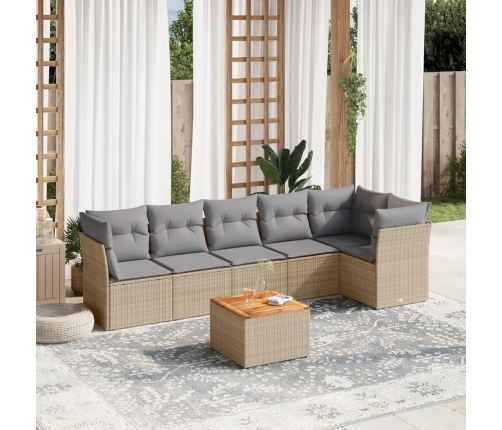Juego de sofás jardín con cojines beige mezcla 7 pzas ratán PE
