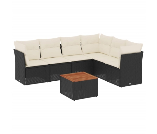 Set de comedor de jardín 7 pzas y cojines ratán sintético negro