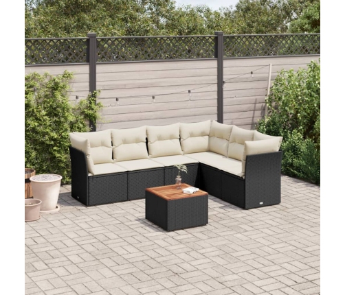 Set de comedor de jardín 7 pzas y cojines ratán sintético negro