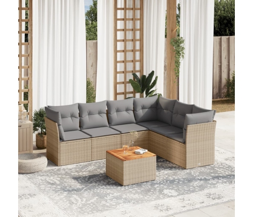 Juego de sofás jardín con cojines beige mezcla 7 pzas ratán PE